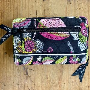 Vera Bradley Black Flower Pattern Quilted Wallet with Side Compartment